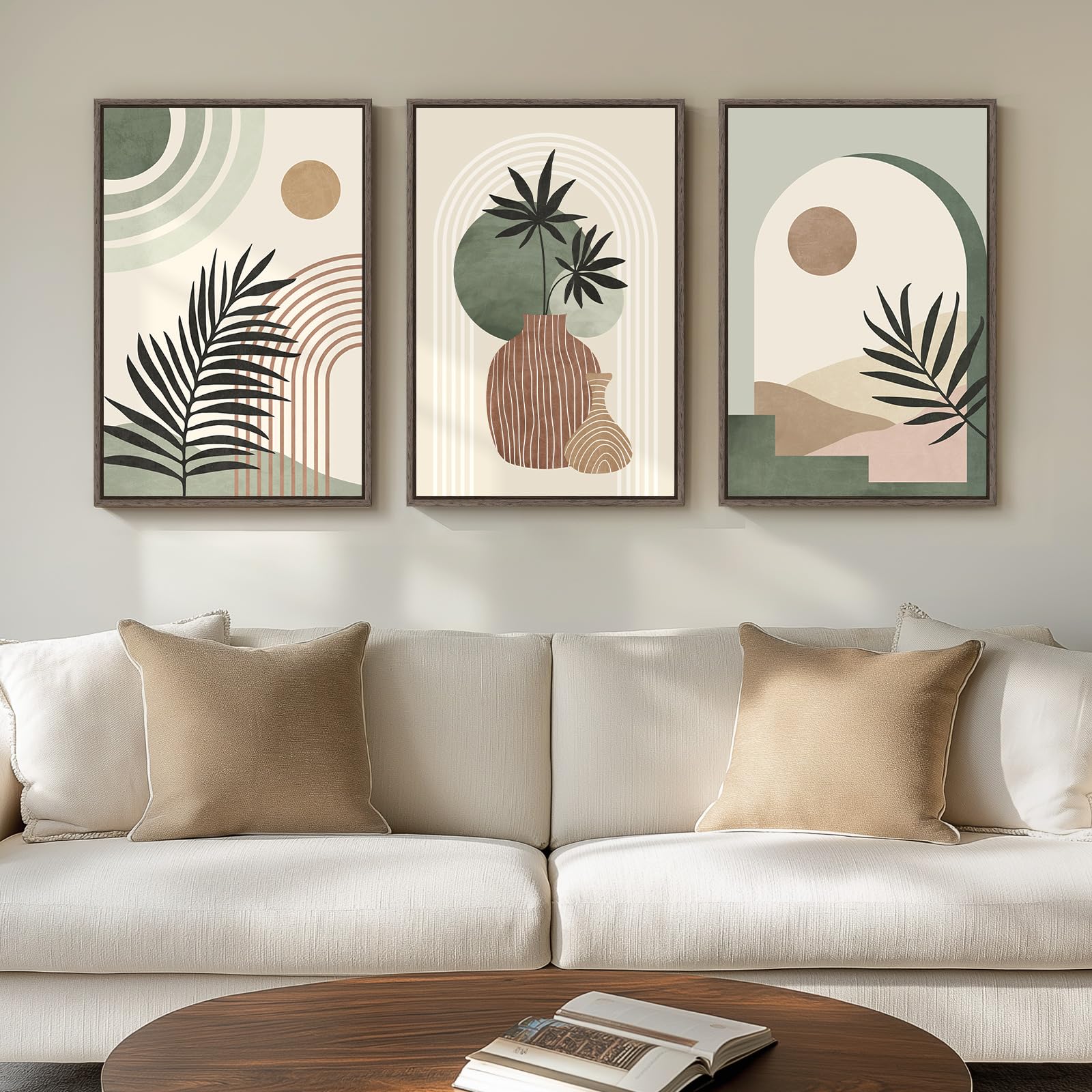 Framed Colorful Abstract Wall Art for Living Room, 3 Piece Mid Century Modern Canvas Paintings Prints Artwork for Walls, Large Modern Triptych Pictures Wall Decor for Bedroom Home Office, 16x24 Inch