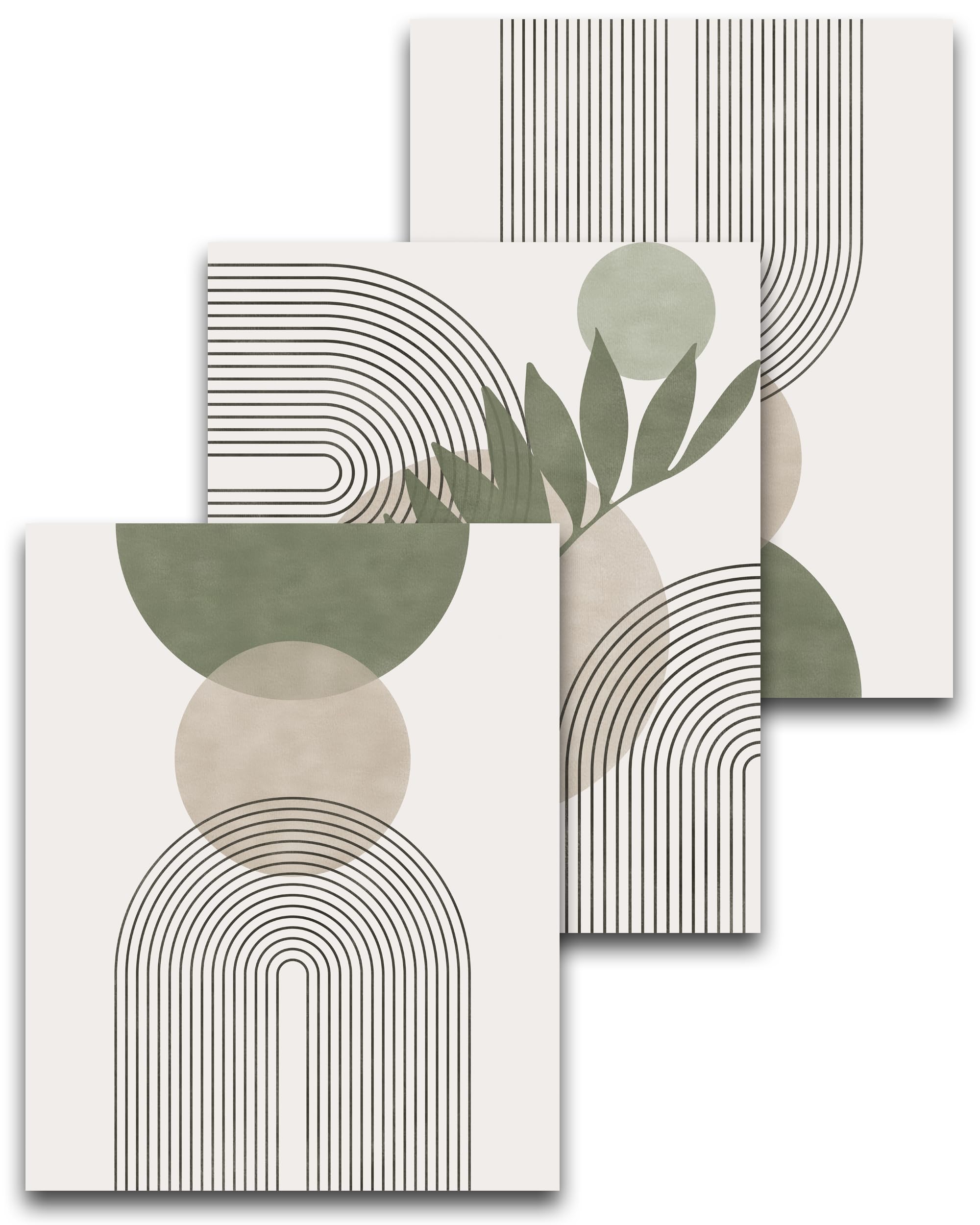 HesenDot Abstract Botanical Wall Art Set of 3, 30x40CM Neutral Plant Framed Canvas Prints, Beige Green Boho Aesthetic Wall Decor for Living Room Bedroom Bathroom Office Home