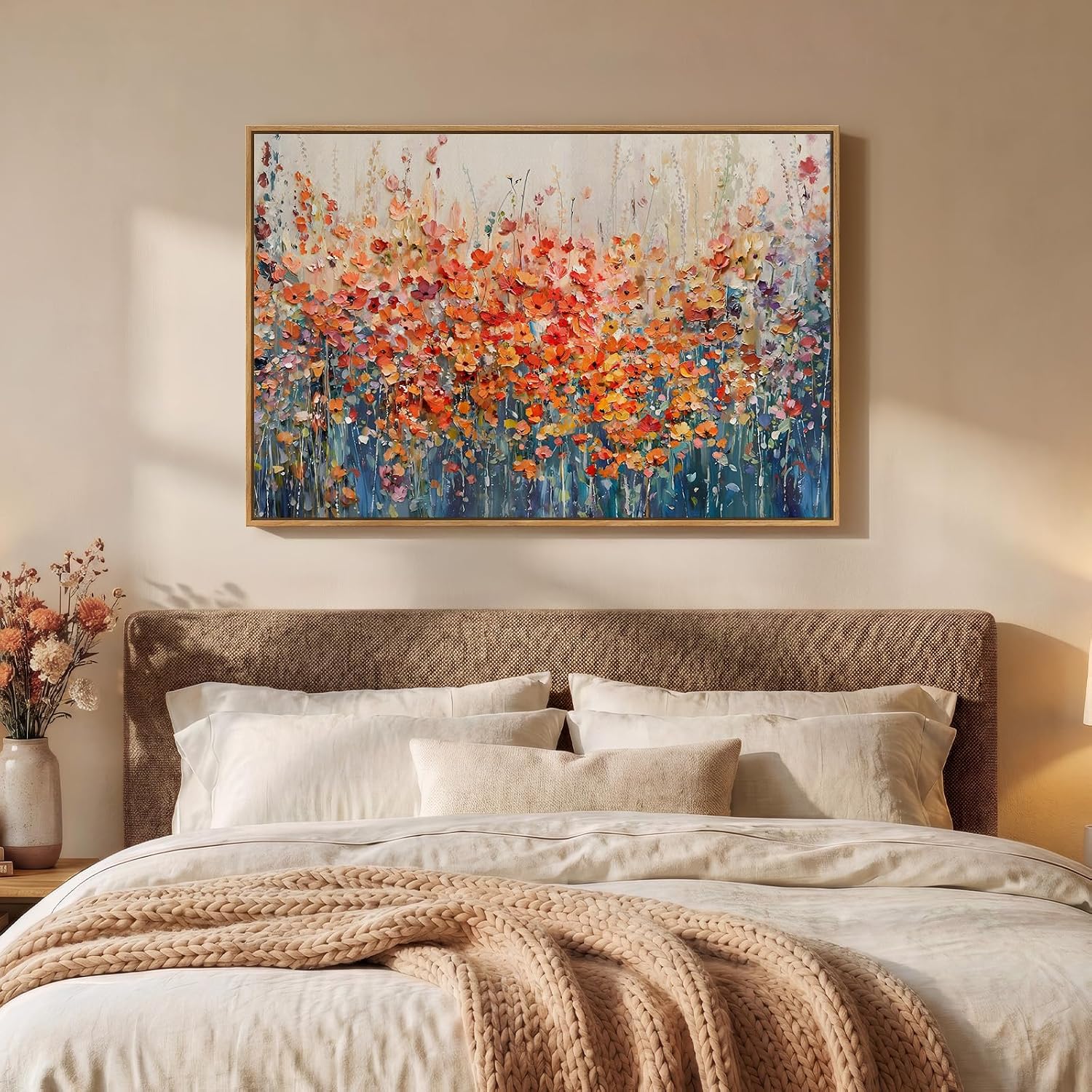 Framed Abstract Flower Wall Art, Colorful Botanical Floral Canvas Painting Prints for Modern Farmhouse Wall Art Decor, Wildflower Pictures for Living Room Bedroom Dining Room Wall Decor, 24x36 Inch