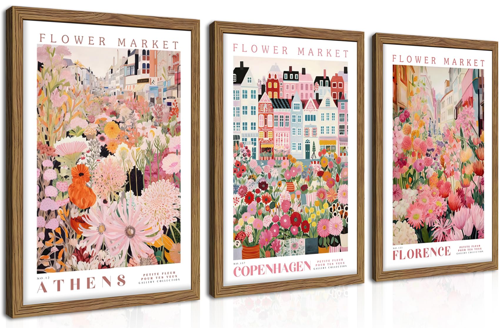 Framed Colorful Floral Wall Art Set of 3, Abstract Scandinavian Flower Canvas Wall Decor Paintings, Mid Century Modern Botanical Artwork Pictures Prints for Living Room Bedroom Dining Room 16x24 Inch