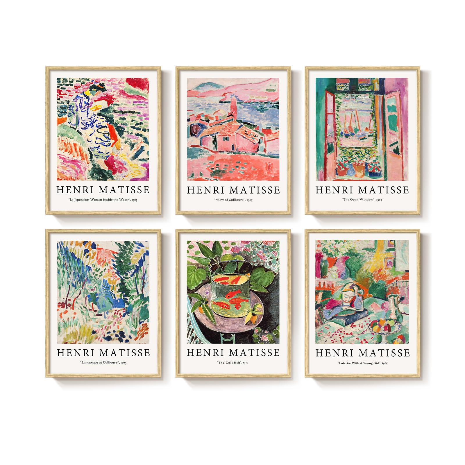 Large Framed Matisse Wall Art for Living room, 3 Piece Colorful Abstract Canvas Artwork for Walls, Retro Vintage Big Matisse Famous Landscape Paintings Prints Pictures for Hallway Home Office 24x36