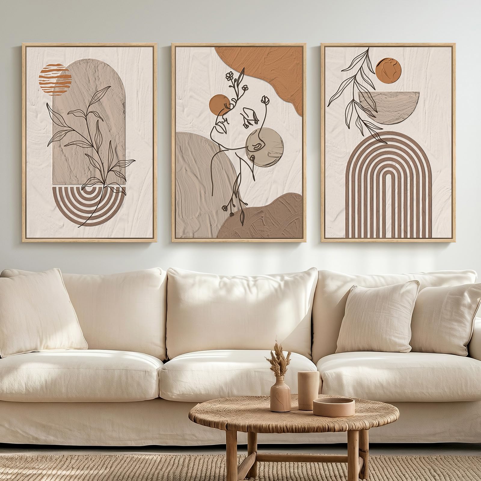 Framed Colorful Abstract Wall Art for Living Room, 3 Piece Mid Century Modern Canvas Paintings Prints Artwork for Walls, Large Modern Triptych Pictures Wall Decor for Bedroom Home Office, 16x24 Inch