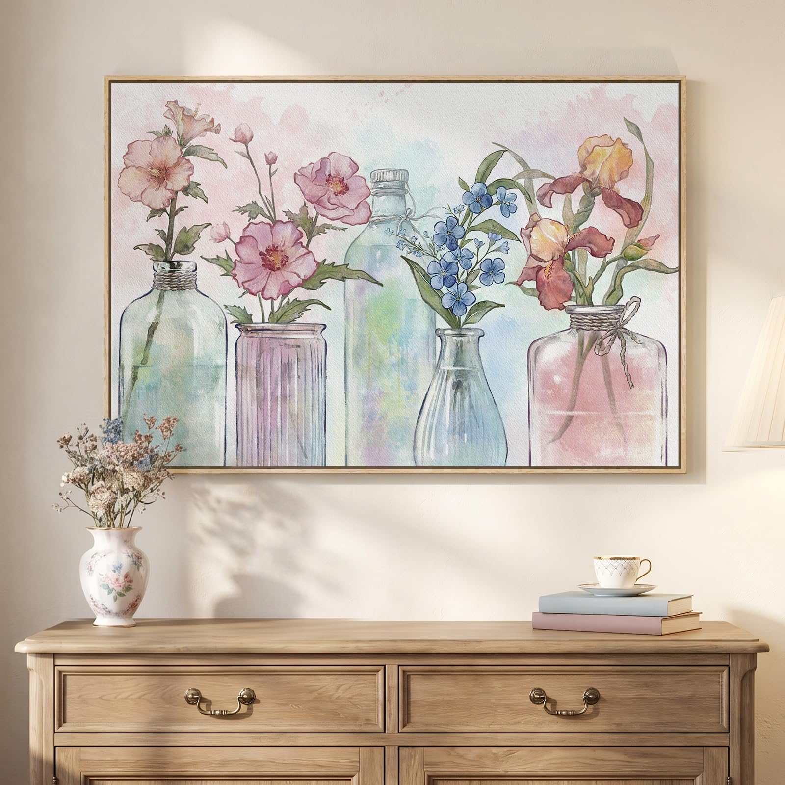 Framed Abstract Flower Wall Art, Colorful Botanical Floral Canvas Painting Prints for Modern Farmhouse Wall Art Decor, Wildflower Pictures for Living Room Bedroom Dining Room Wall Decor, 24x36 Inch