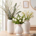 3 Pcs Vase Modern Fluted Ribbed Textured Boho Decorative Vase for Flowers Living Room Home Cabinet Table Centerpieces Wedding Kitchen Office(Milk White Vertical)