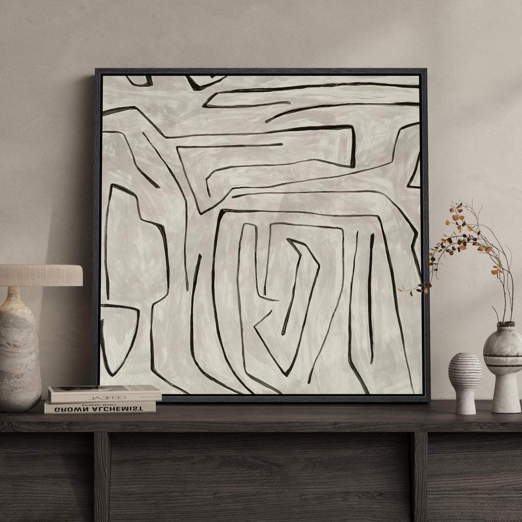 Framed Neutral Abstract Wall Art, Large Modern Canvas Prints Paintings Artwork for Walls, Minimalist Earth Tone Abstract Pictures for Living Room Lounge Dining Bedroom Office Wall Decor 30x30 In