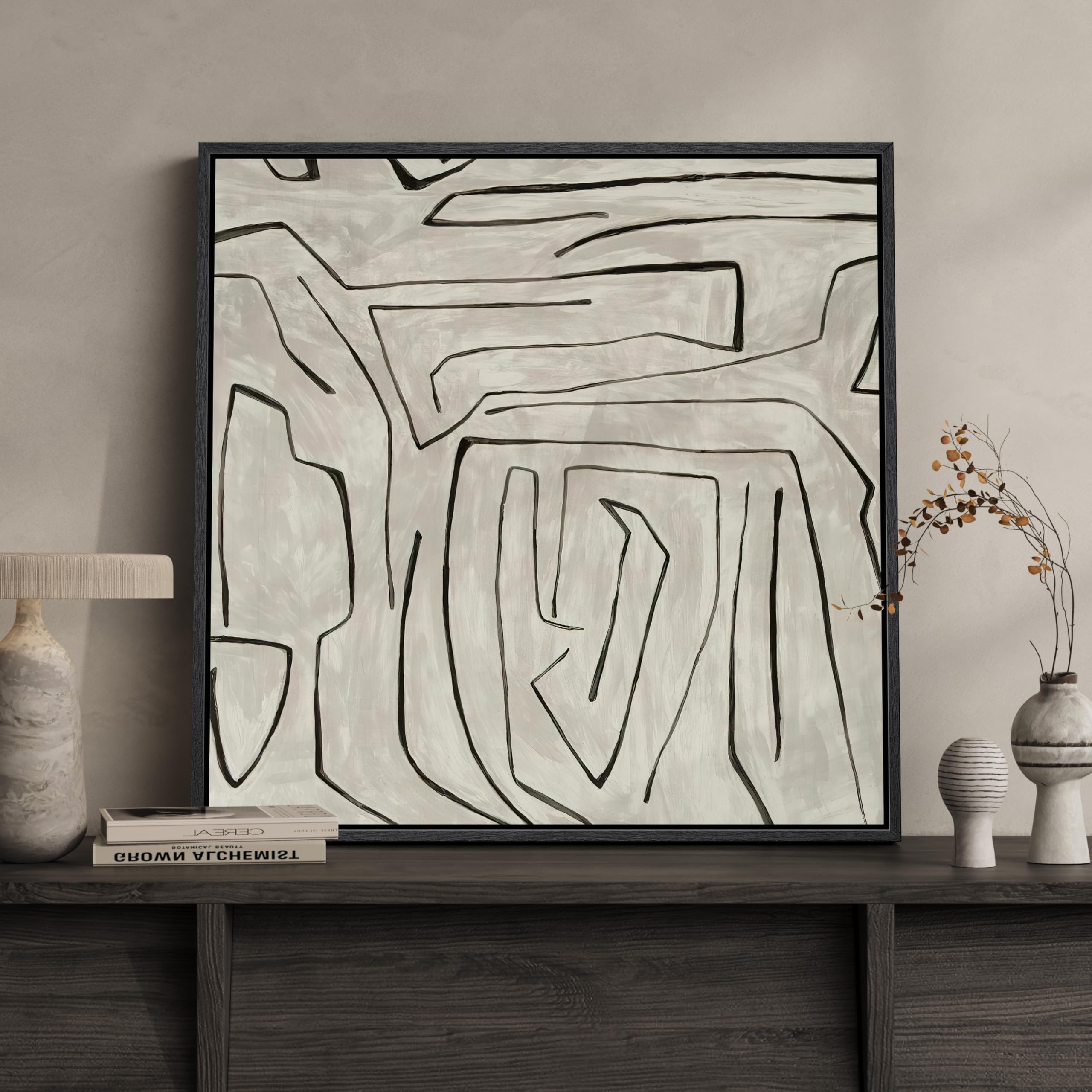 Framed Neutral Abstract Wall Art, Large Modern Canvas Prints Paintings Artwork for Walls, Minimalist Earth Tone Abstract Pictures for Living Room Lounge Dining Bedroom Office Wall Decor 30x30 In