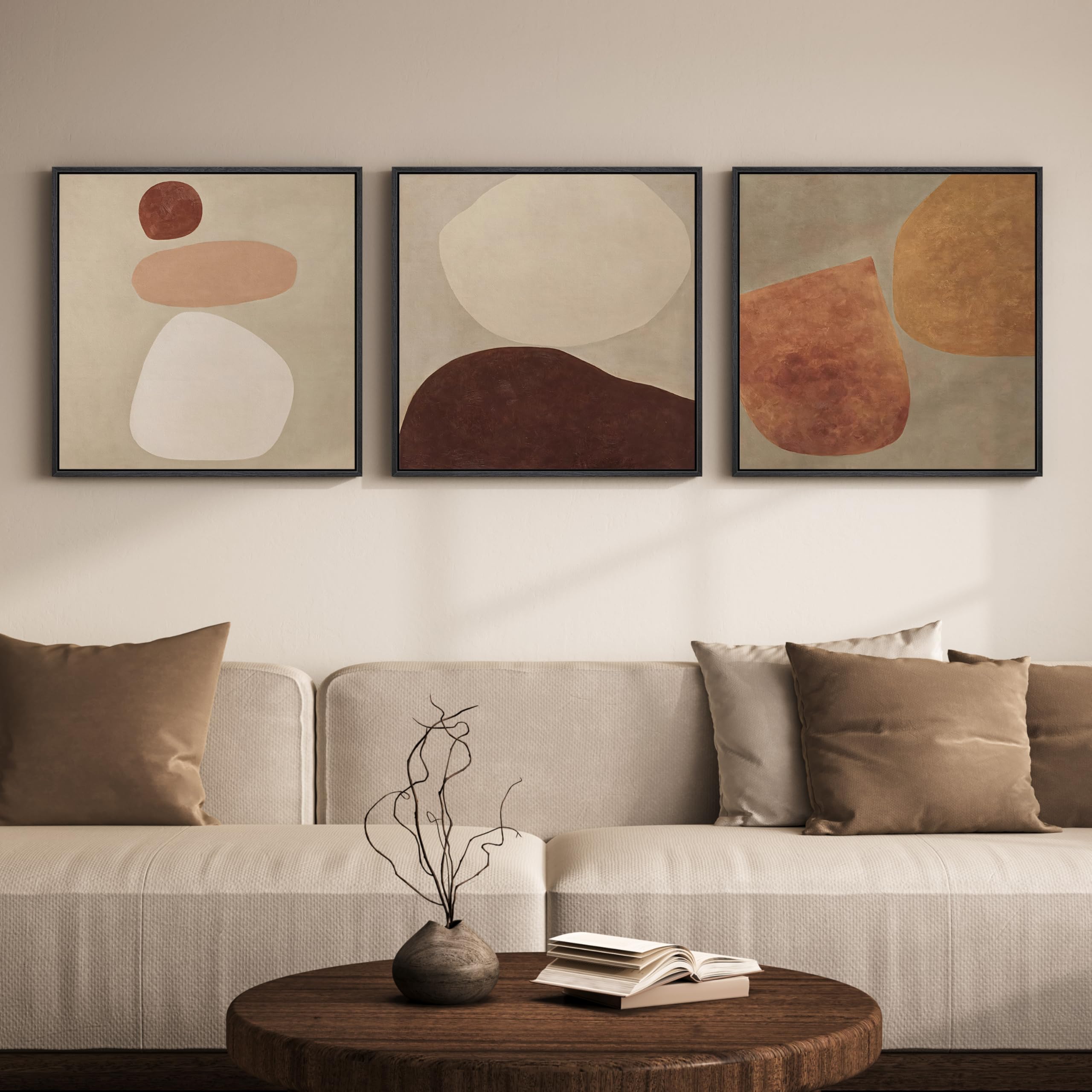 Framed Black and White Abstract Wall Art for Living Room, 3 Piece Canvas Prints Paintings Artwork for Walls, Modern Minimalist Abstract Pictures for Bedroom, Dining Room, Office Wall Decor