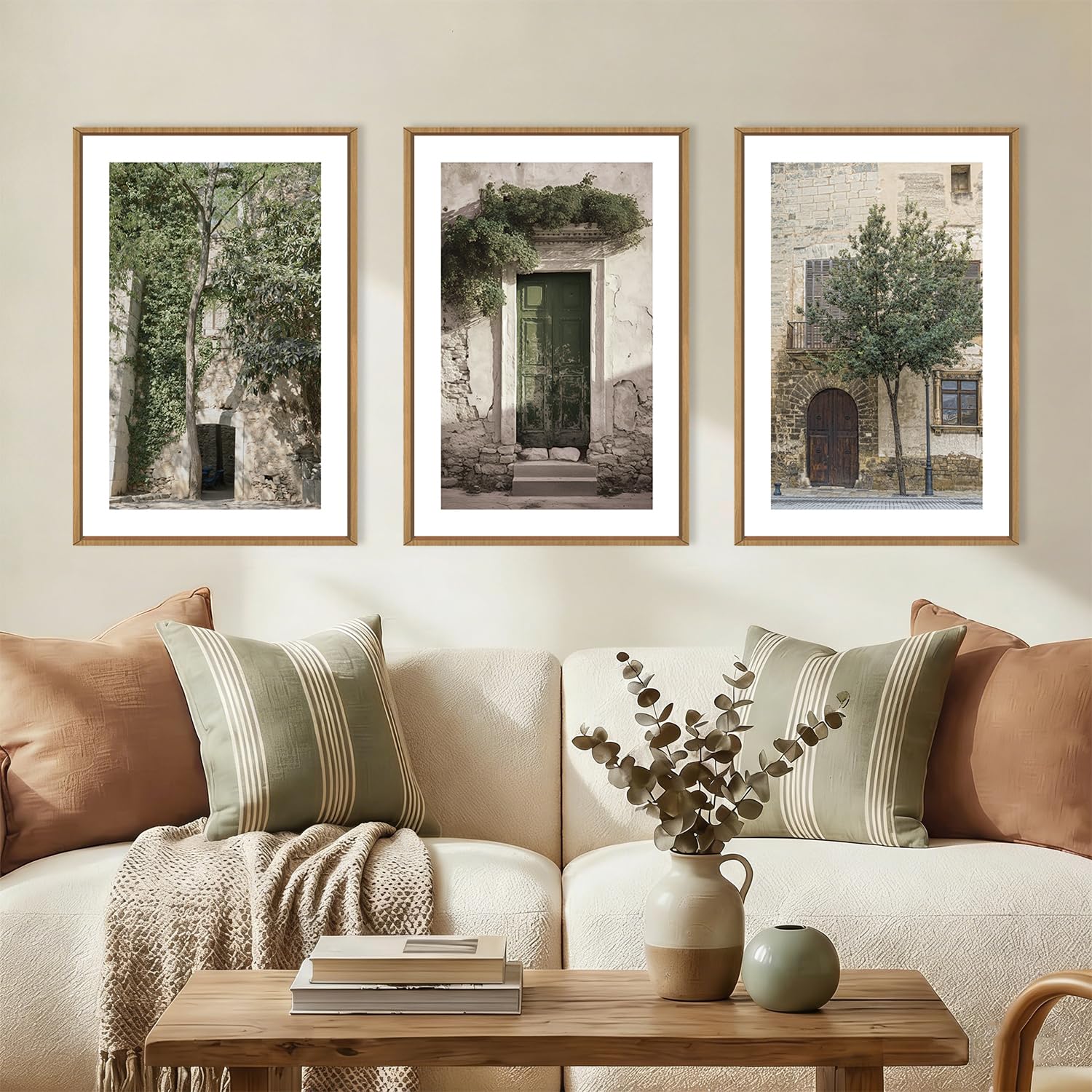 HOURIA Abstract Neutral Vintage Earth Tone Framed Canvas Wall Art Set,Modern Minimalist Rustic Brown Beige Wall Decor,Wabi Sabi Textured Brushstroke Artwork for Living Room,Bedroom,Farmhouse-24"x36"x3