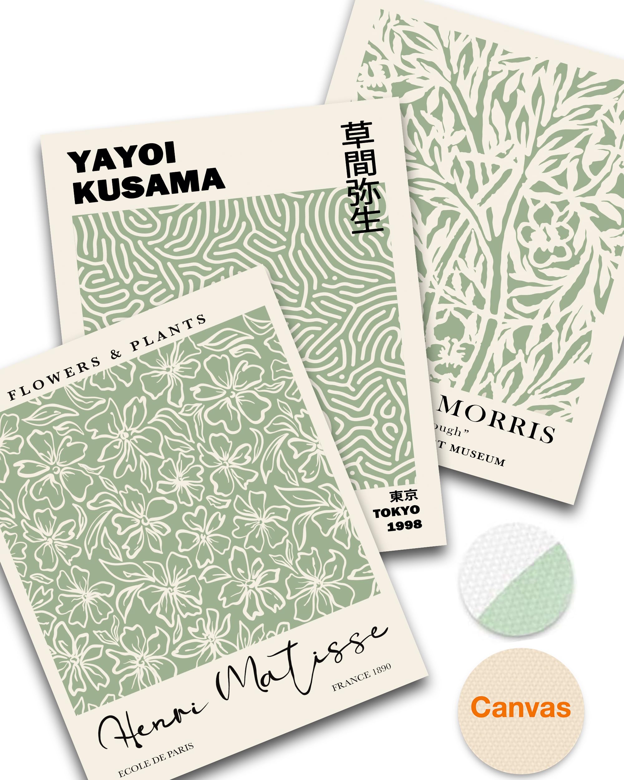 HesenDot Abstract Botanical Wall Art Set of 3, 30x40CM Neutral Plant Framed Canvas Prints, Beige Green Boho Aesthetic Wall Decor for Living Room Bedroom Bathroom Office Home