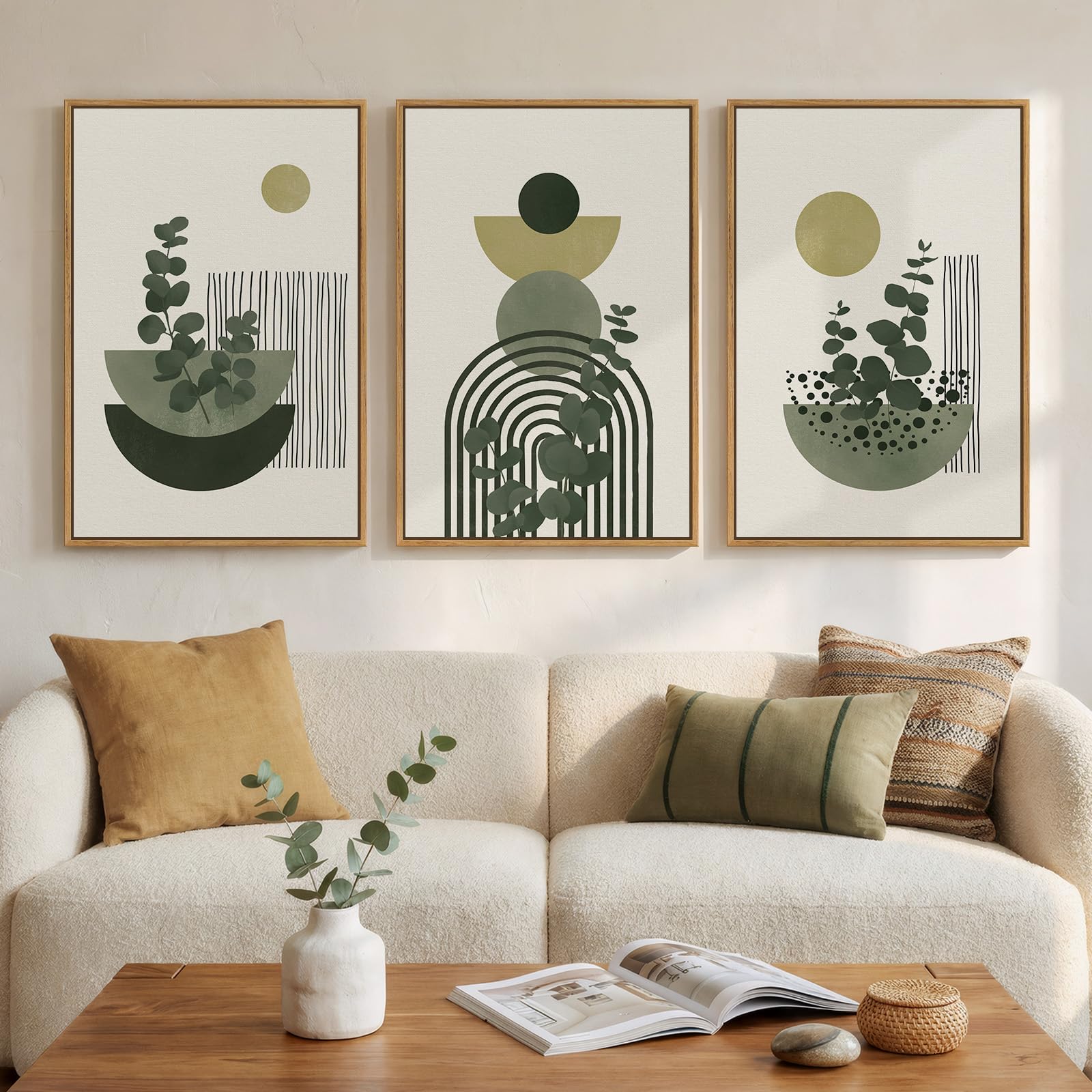 Framed Colorful Abstract Wall Art for Living Room, 3 Piece Mid Century Modern Canvas Paintings Prints Artwork for Walls, Large Modern Triptych Pictures Wall Decor for Bedroom Home Office, 16x24 Inch