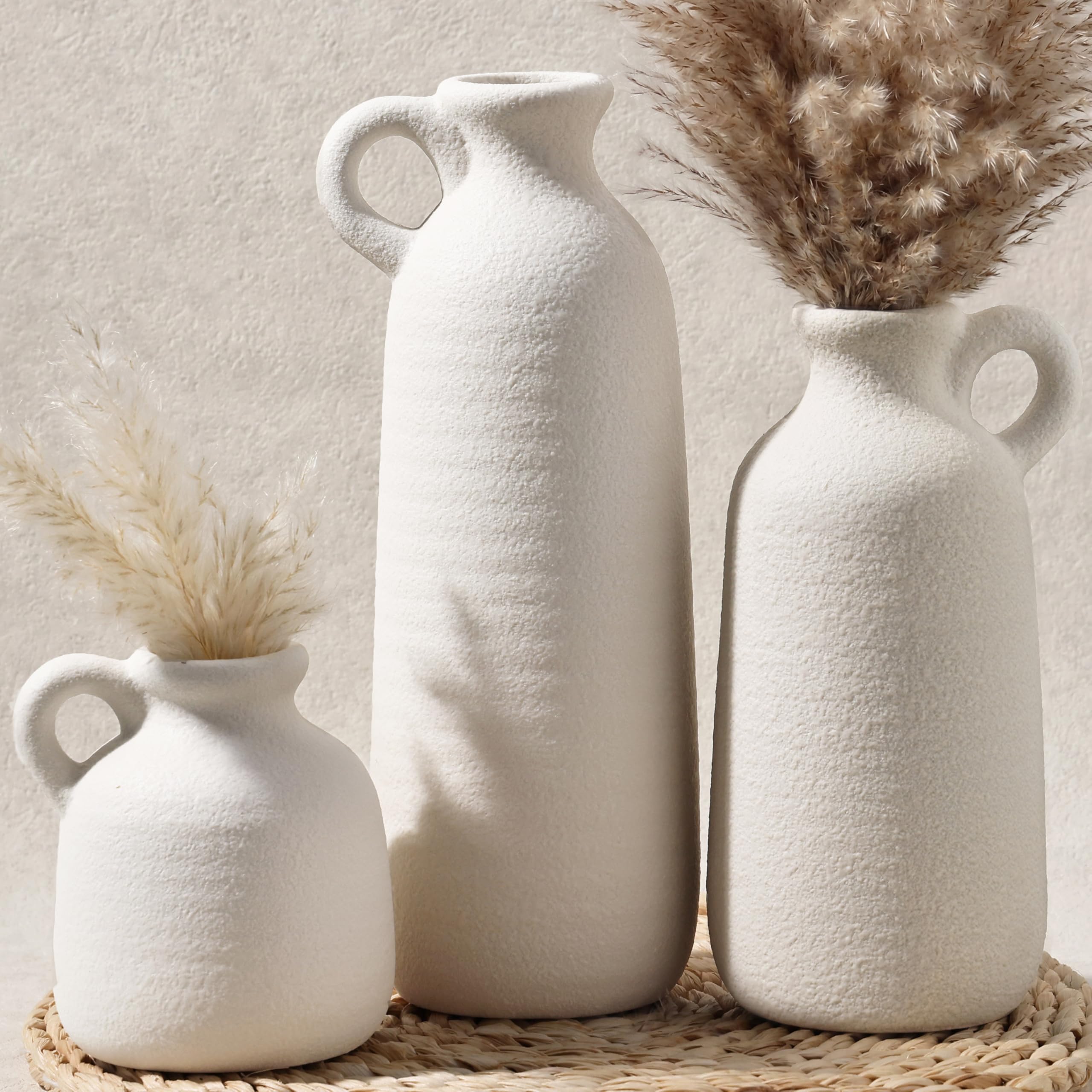 Modern Ceramic Vase Set of 5, Vases Home Decor Rustic Farmhouse Decorative Vase Pottery Vases for Bouquet Pampas Grass Dried Fresh Flowers, Table Living Room Kitchen Bedroom