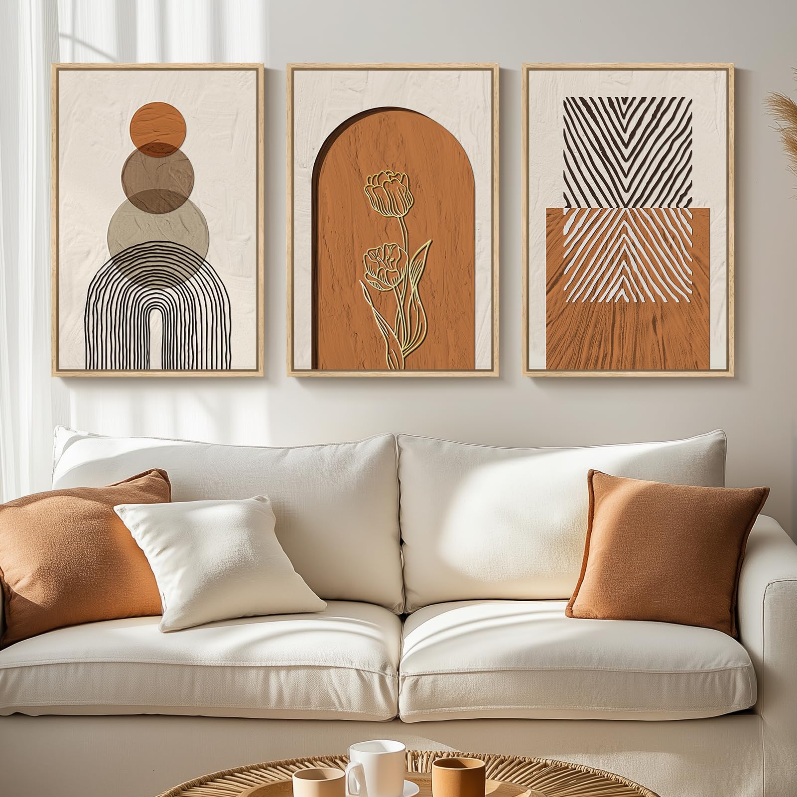 Framed Colorful Abstract Wall Art for Living Room, 3 Piece Mid Century Modern Canvas Paintings Prints Artwork for Walls, Large Modern Triptych Pictures Wall Decor for Bedroom Home Office, 16x24 Inch
