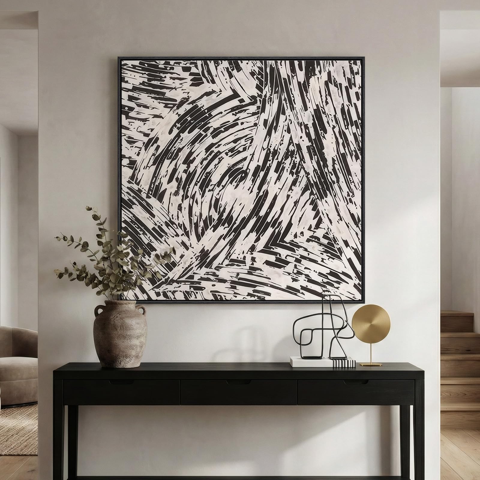 Framed Neutral Abstract Wall Art, Large Modern Canvas Prints Paintings Artwork for Walls, Minimalist Earth Tone Abstract Pictures for Living Room Lounge Dining Bedroom Office Wall Decor 30x30 In