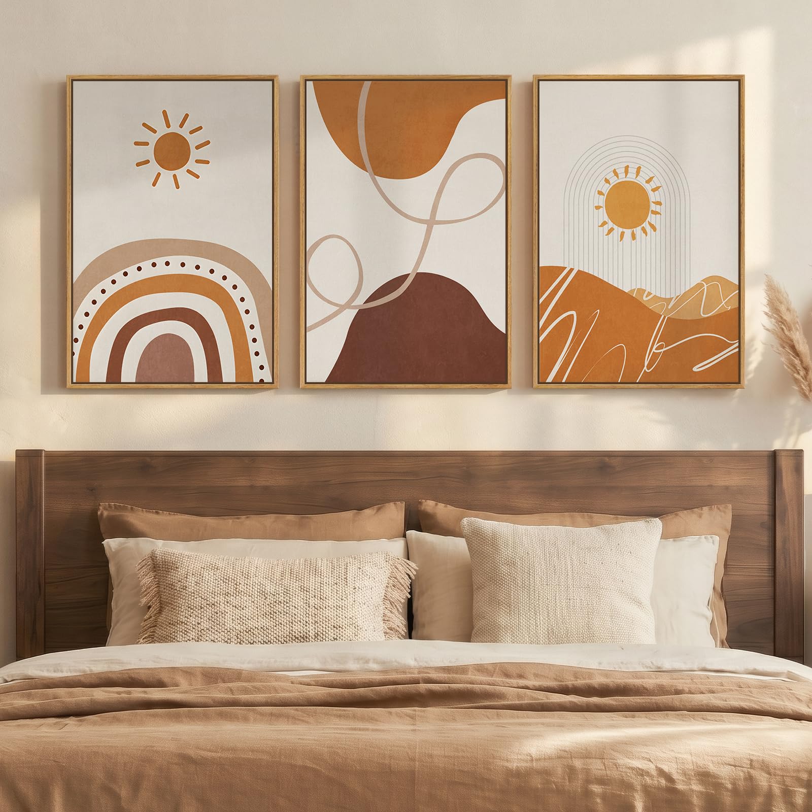 Framed Colorful Abstract Wall Art for Living Room, 3 Piece Mid Century Modern Canvas Paintings Prints Artwork for Walls, Large Modern Triptych Pictures Wall Decor for Bedroom Home Office, 16x24 Inch