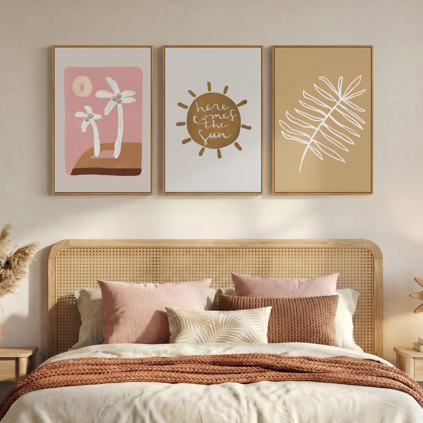 Framed Colorful Abstract Wall Art for Living Room, 3 Piece Mid Century Modern Canvas Paintings Prints Artwork for Walls, Large Modern Triptych Pictures Wall Decor for Bedroom Home Office, 16x24 Inch