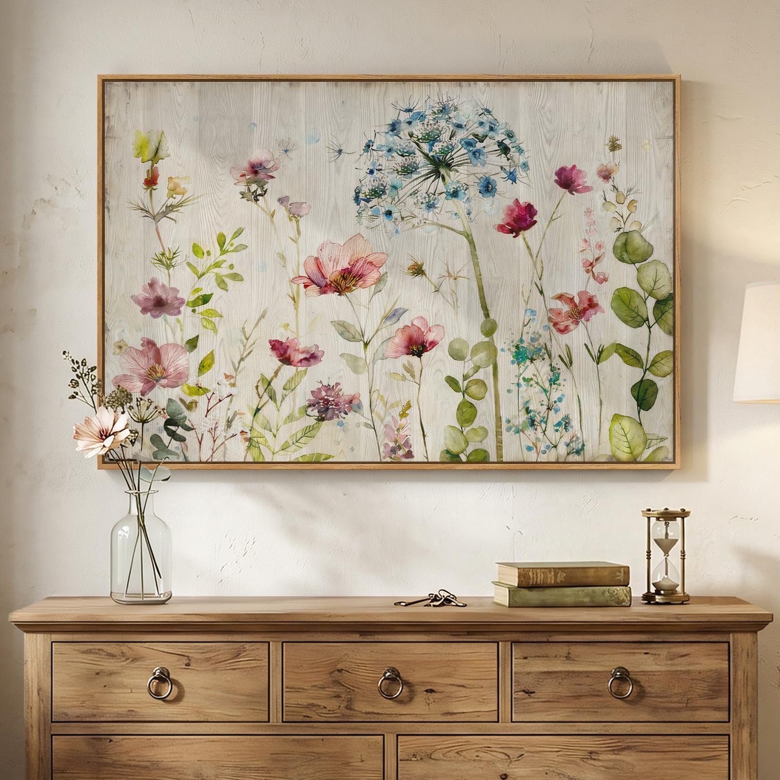 Framed Abstract Flower Wall Art, Colorful Botanical Floral Canvas Painting Prints for Modern Farmhouse Wall Art Decor, Wildflower Pictures for Living Room Bedroom Dining Room Wall Decor, 24x36 Inch