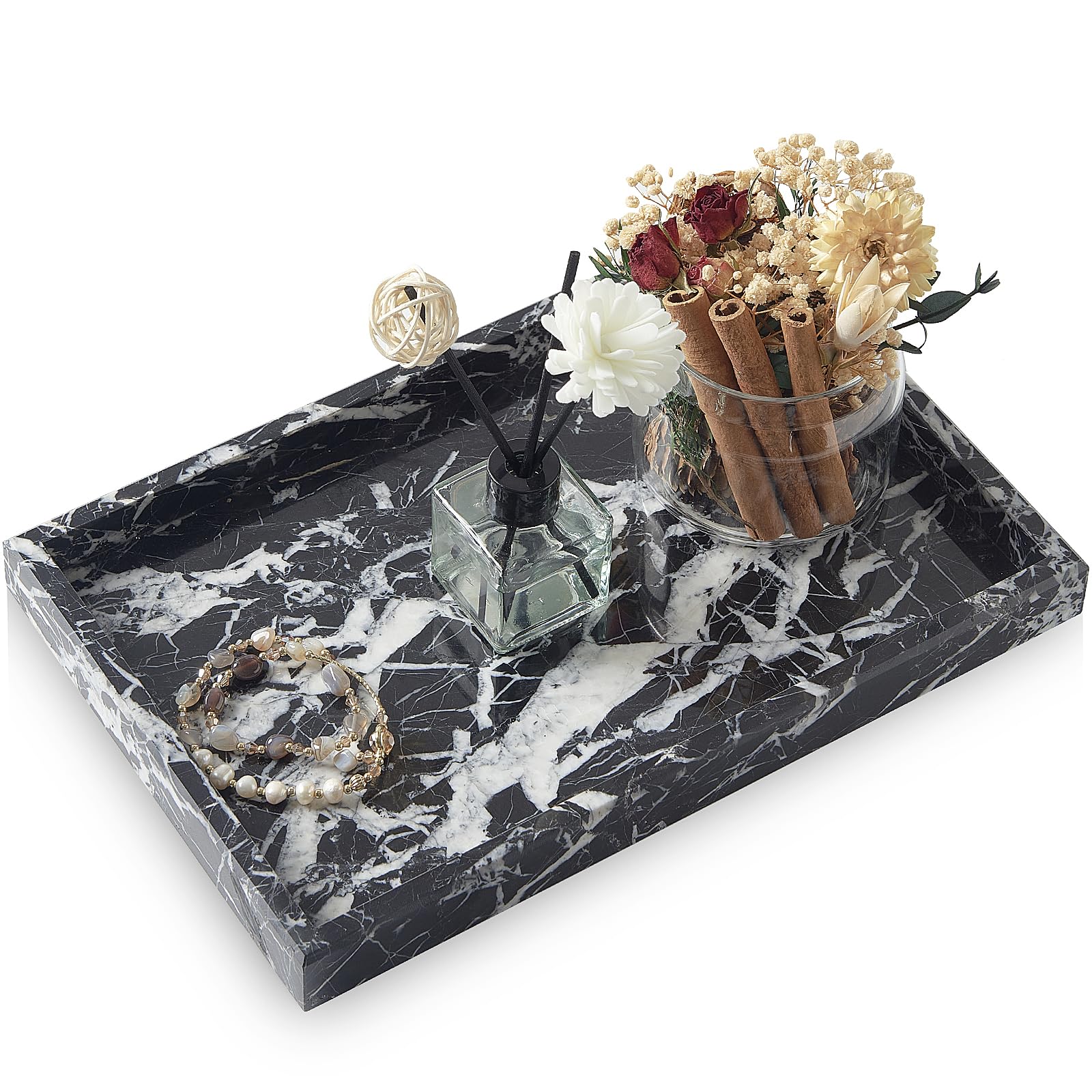 Marble Bathroom Tray,Pure Natural Vanity Tray,Marble Tray for Kitchen Counter Non-Ceramic/Non-Resin,Stone Trays 12 x 8 inch Cyan Green