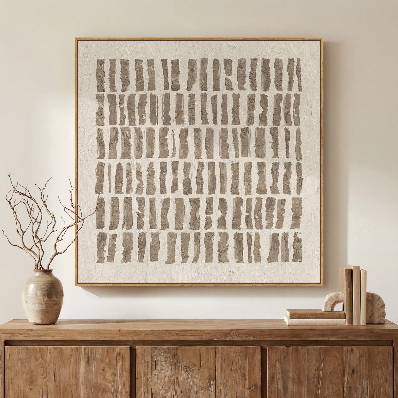 Framed Neutral Abstract Wall Art, Large Modern Canvas Prints Paintings Artwork for Walls, Minimalist Earth Tone Abstract Pictures for Living Room Lounge Dining Bedroom Office Wall Decor 30x30 In