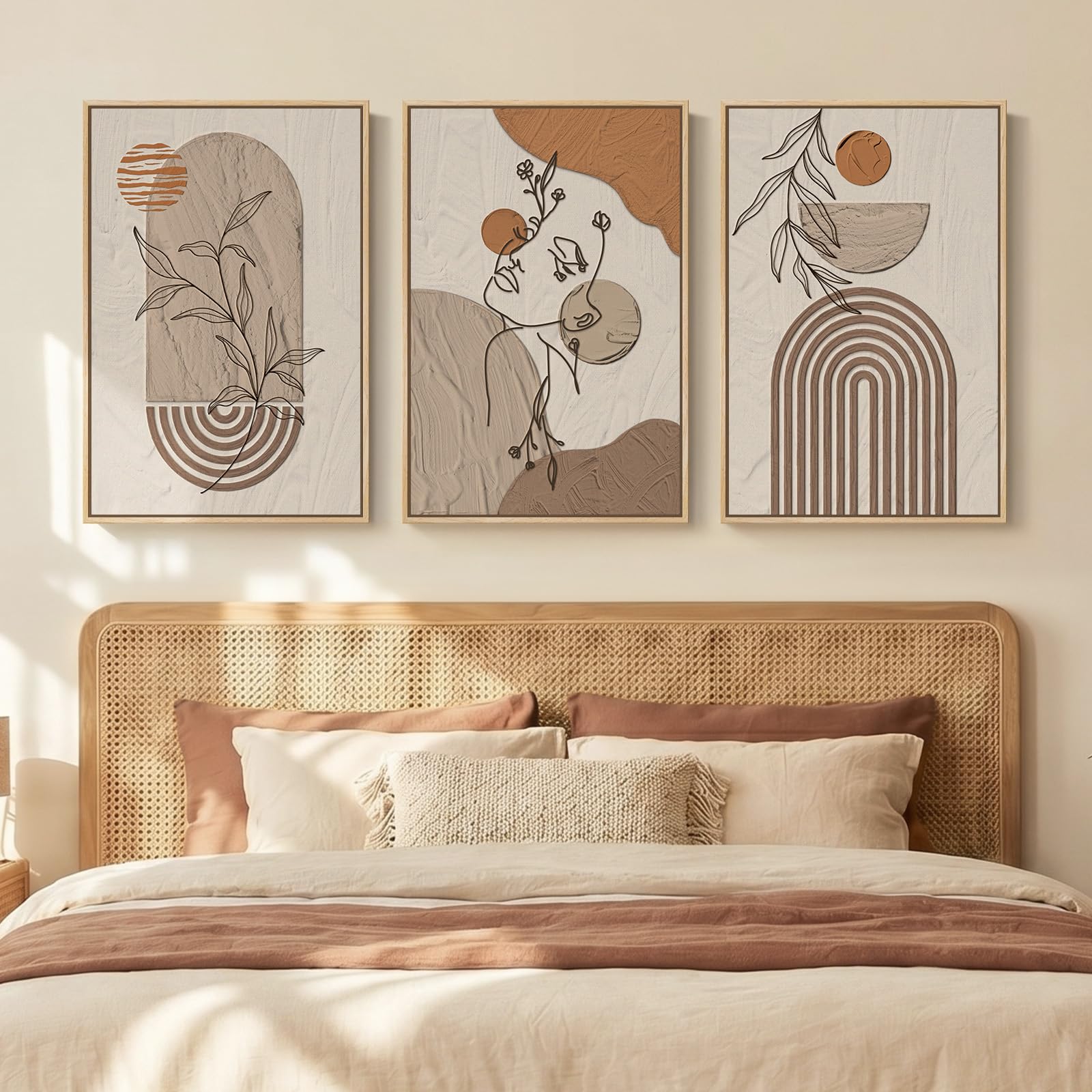 Framed Colorful Abstract Wall Art for Living Room, 3 Piece Mid Century Modern Canvas Paintings Prints Artwork for Walls, Large Modern Triptych Pictures Wall Decor for Bedroom Home Office, 16x24 Inch