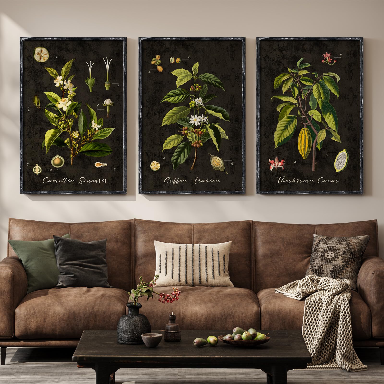 Framed Abstract Sage Green 3 Piece Wall Art for Living Room, Modern Neutral Waves Botanical Canvas Artwork for Walls, Minimalist Wabi Sabi Rustic Nature Print Wall Decor for Bedroom Office, 16x24 Inch