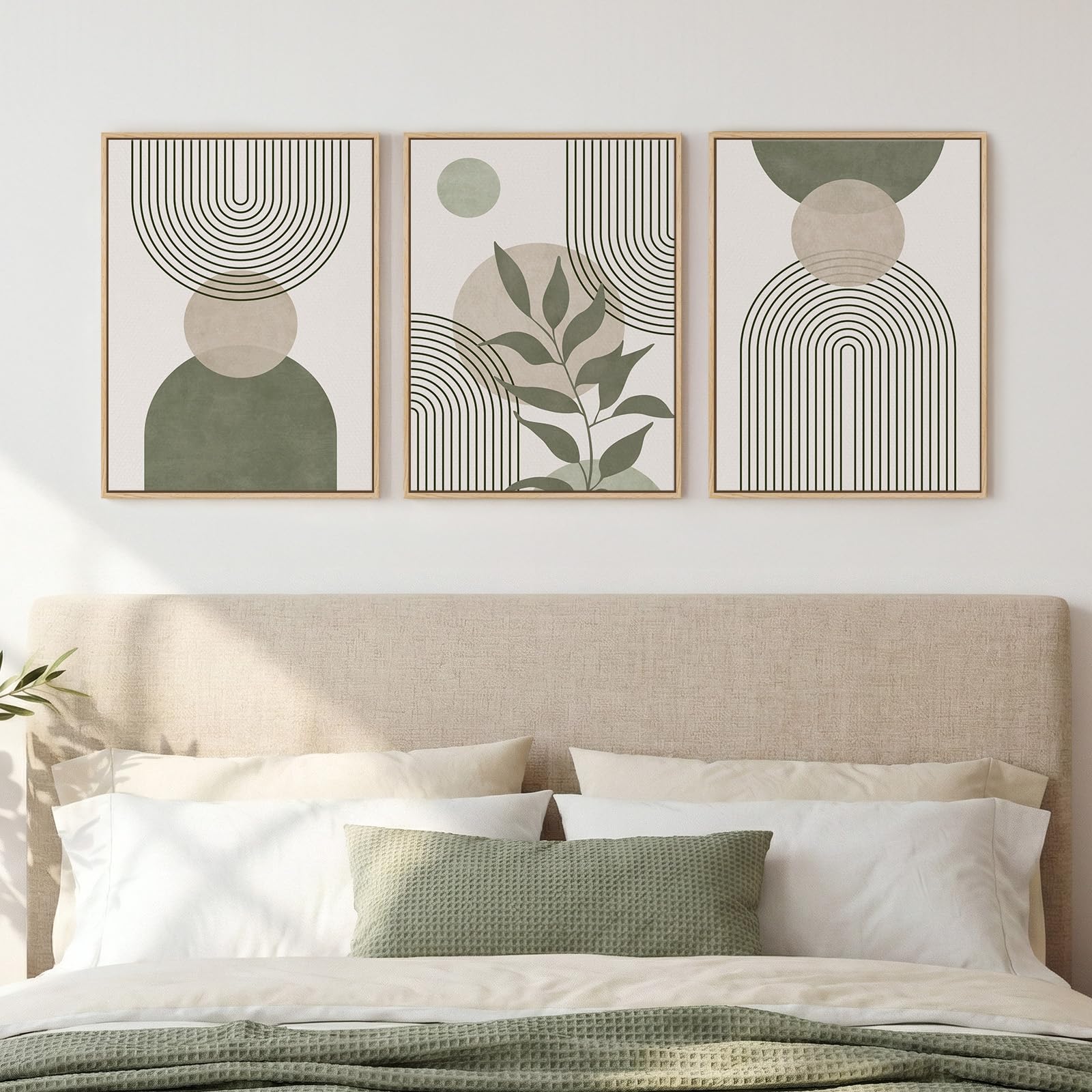 Framed Colorful Abstract Wall Art for Living Room, 3 Piece Mid Century Modern Canvas Paintings Prints Artwork for Walls, Large Modern Triptych Pictures Wall Decor for Bedroom Home Office, 16x24 Inch