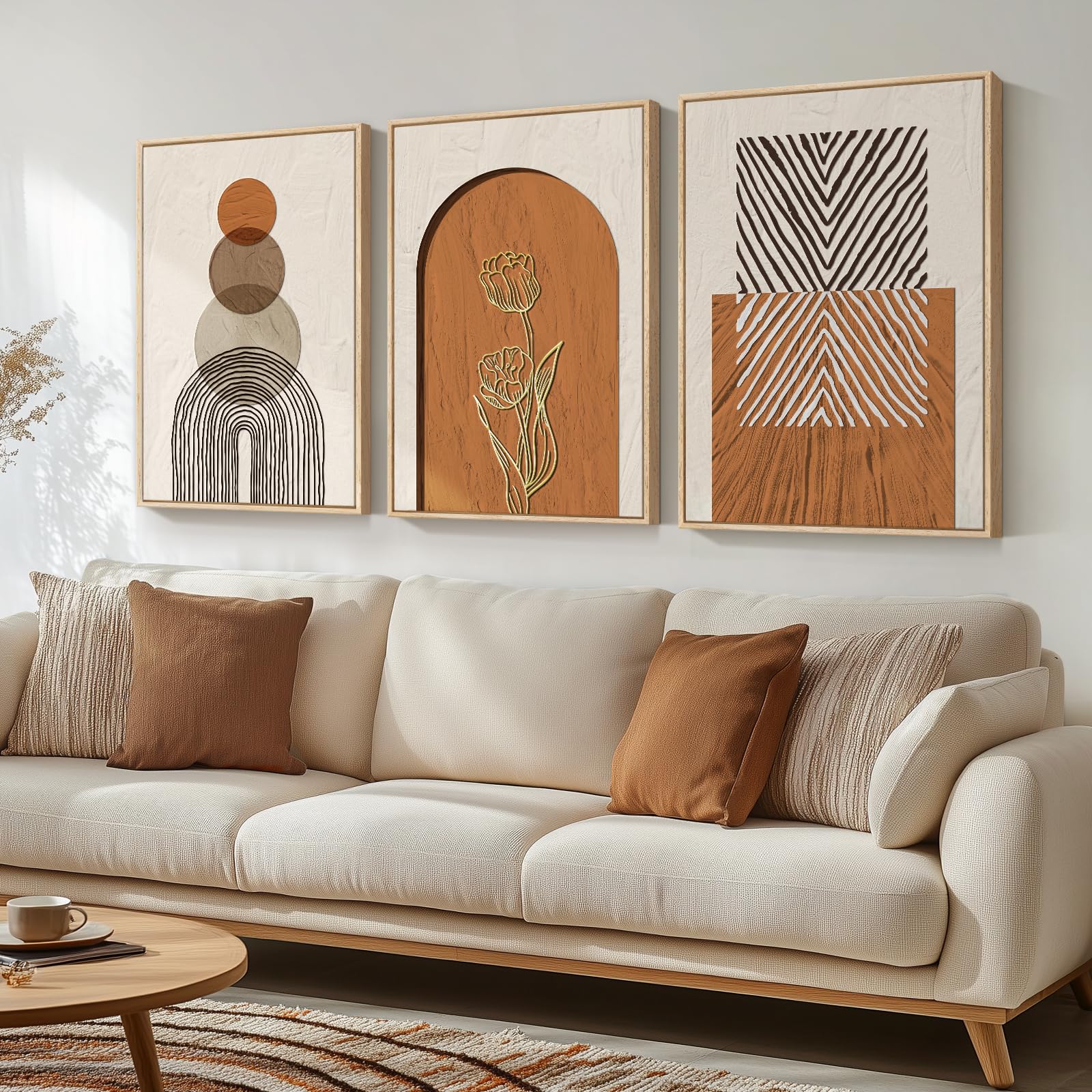 Framed Colorful Abstract Wall Art for Living Room, 3 Piece Mid Century Modern Canvas Paintings Prints Artwork for Walls, Large Modern Triptych Pictures Wall Decor for Bedroom Home Office, 16x24 Inch