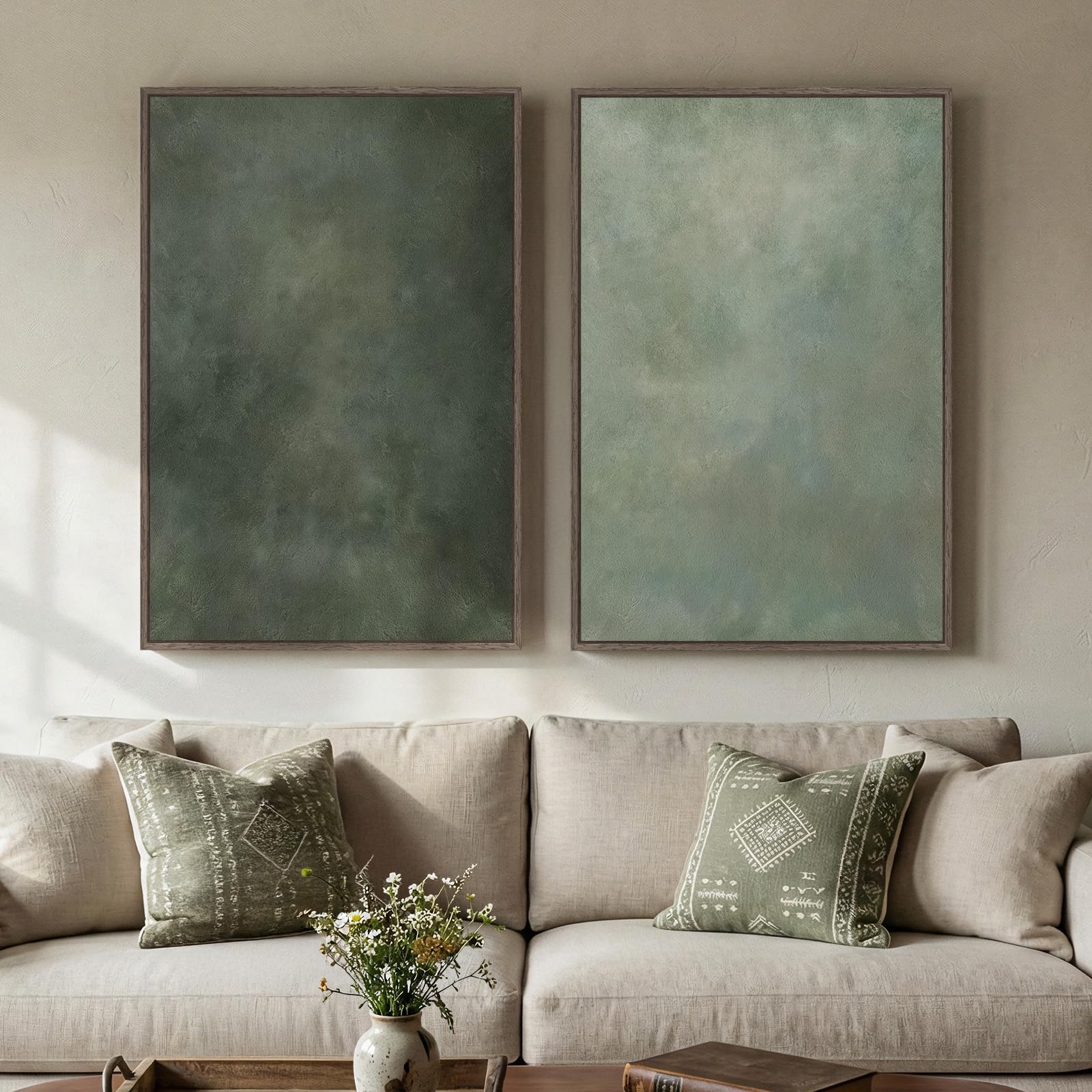 Large Framed Neutral Abstract Wall Art, 2 Piece Modern Canvas Prints Paintings, Beige Gold Abstract Pictures for Living Room Hallway Dining Room Bedroom Office Wall Decor 24x36 In