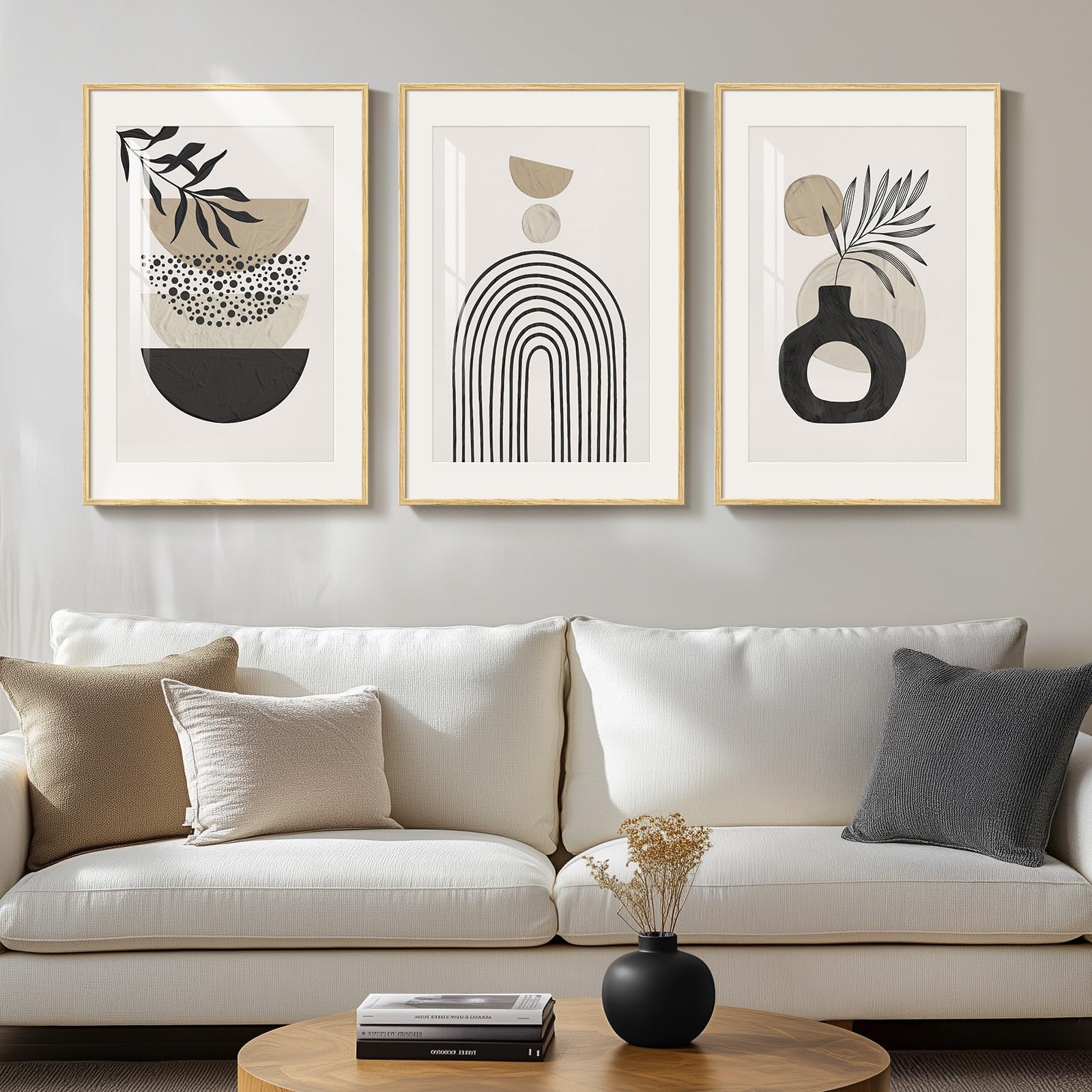 Framed Colorful Abstract Wall Art for Living Room, 3 Piece Mid Century Modern Canvas Paintings Prints Artwork for Walls, Large Modern Triptych Pictures Wall Decor for Bedroom Home Office, 16x24 Inch