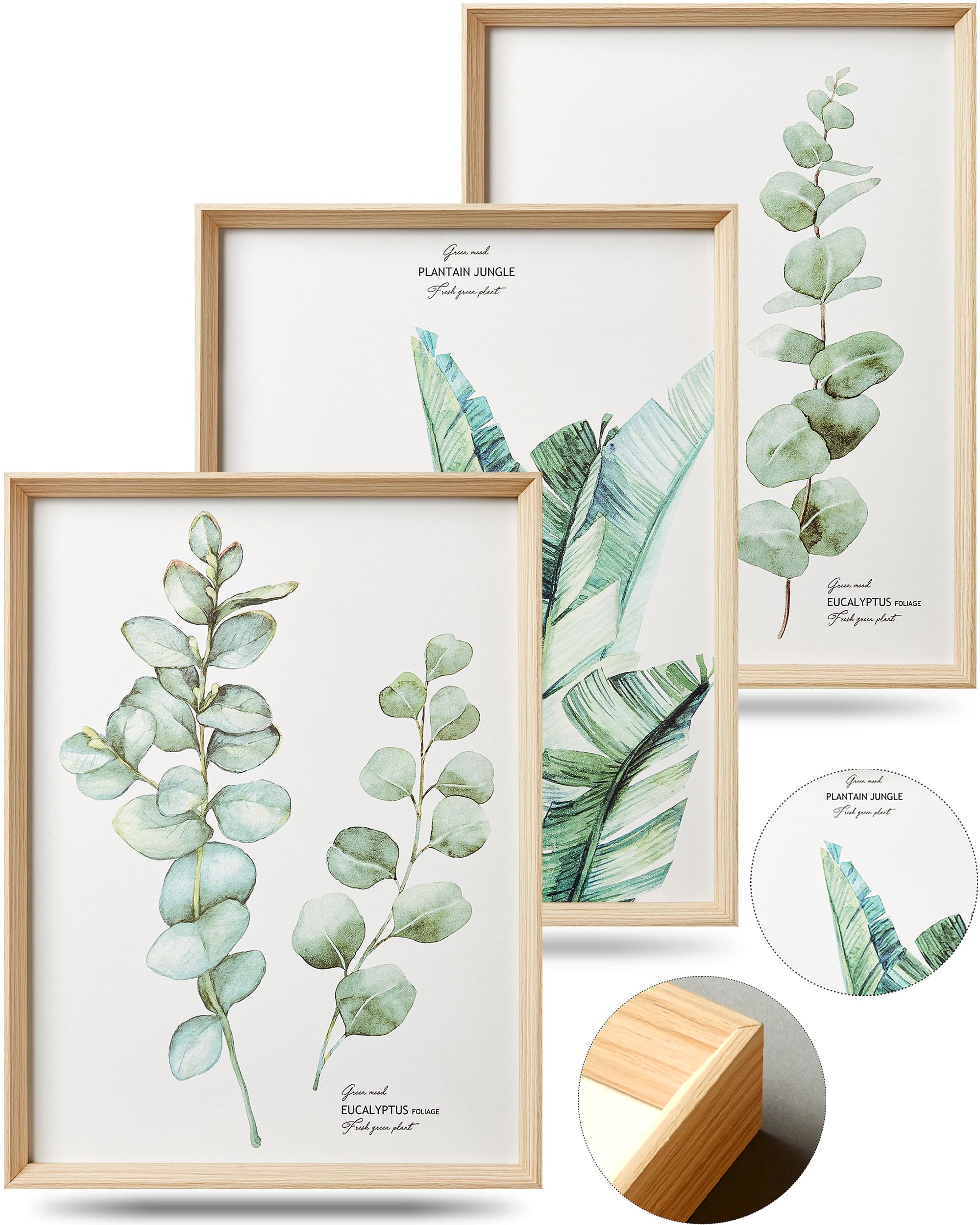 HesenDot Abstract Botanical Wall Art Set of 3, 30x40CM Neutral Plant Framed Canvas Prints, Beige Green Boho Aesthetic Wall Decor for Living Room Bedroom Bathroom Office Home