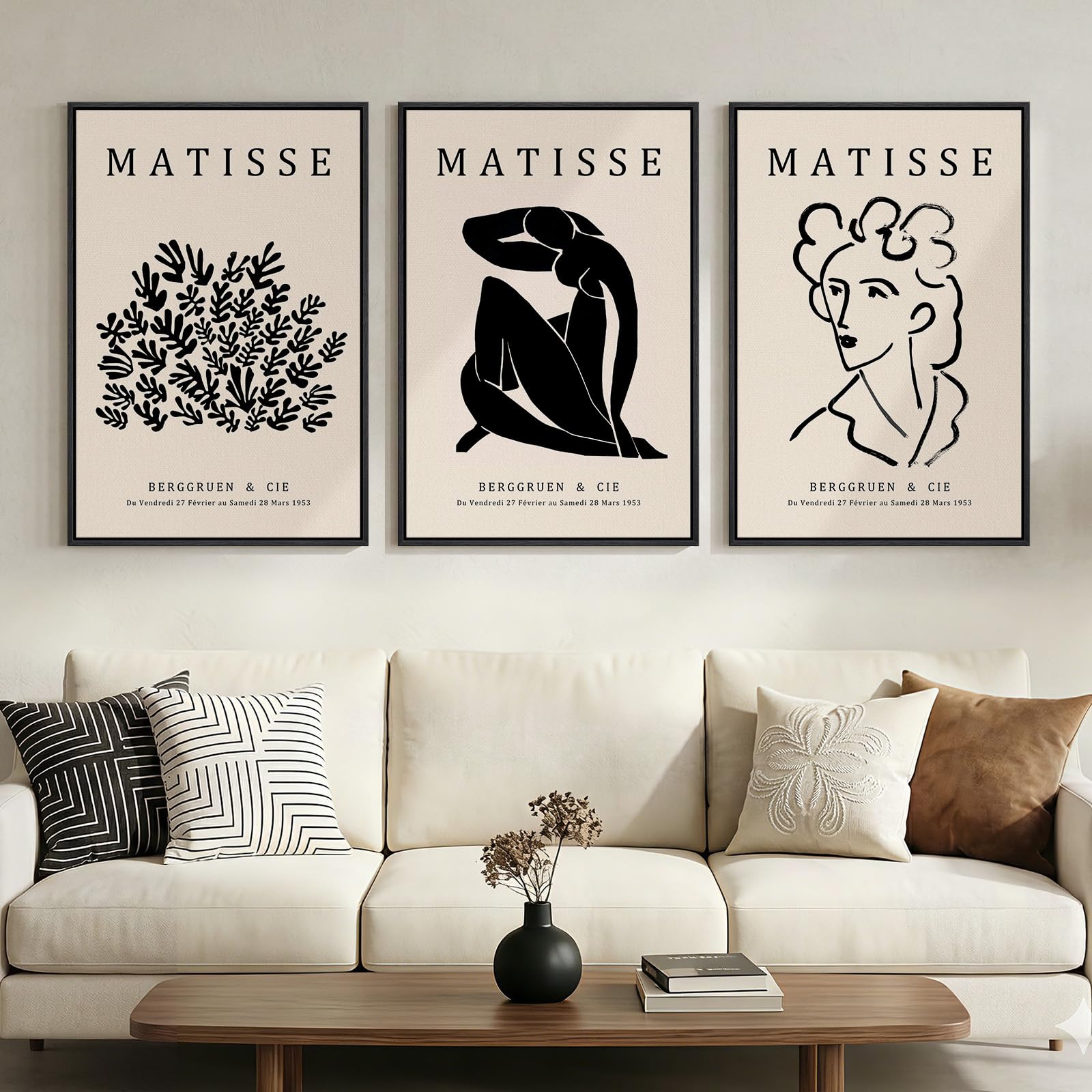 Large Framed Matisse Wall Art for Living room, 3 Piece Colorful Abstract Canvas Artwork for Walls, Retro Vintage Big Matisse Famous Landscape Paintings Prints Pictures for Hallway Home Office 24x36