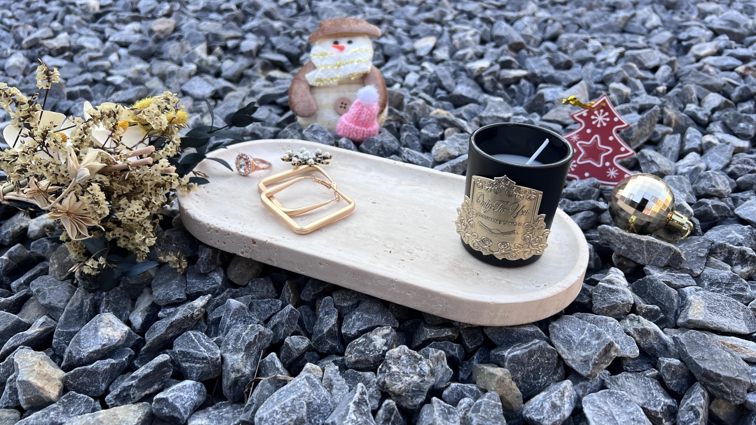 13.3×8.3 Inch Cloud Shaped Natural Travertine Catchall Tray, Beige Stone Decor Tray for Bathroom Counter, Dresser & Coffee Table Jewelry Perfume Storage