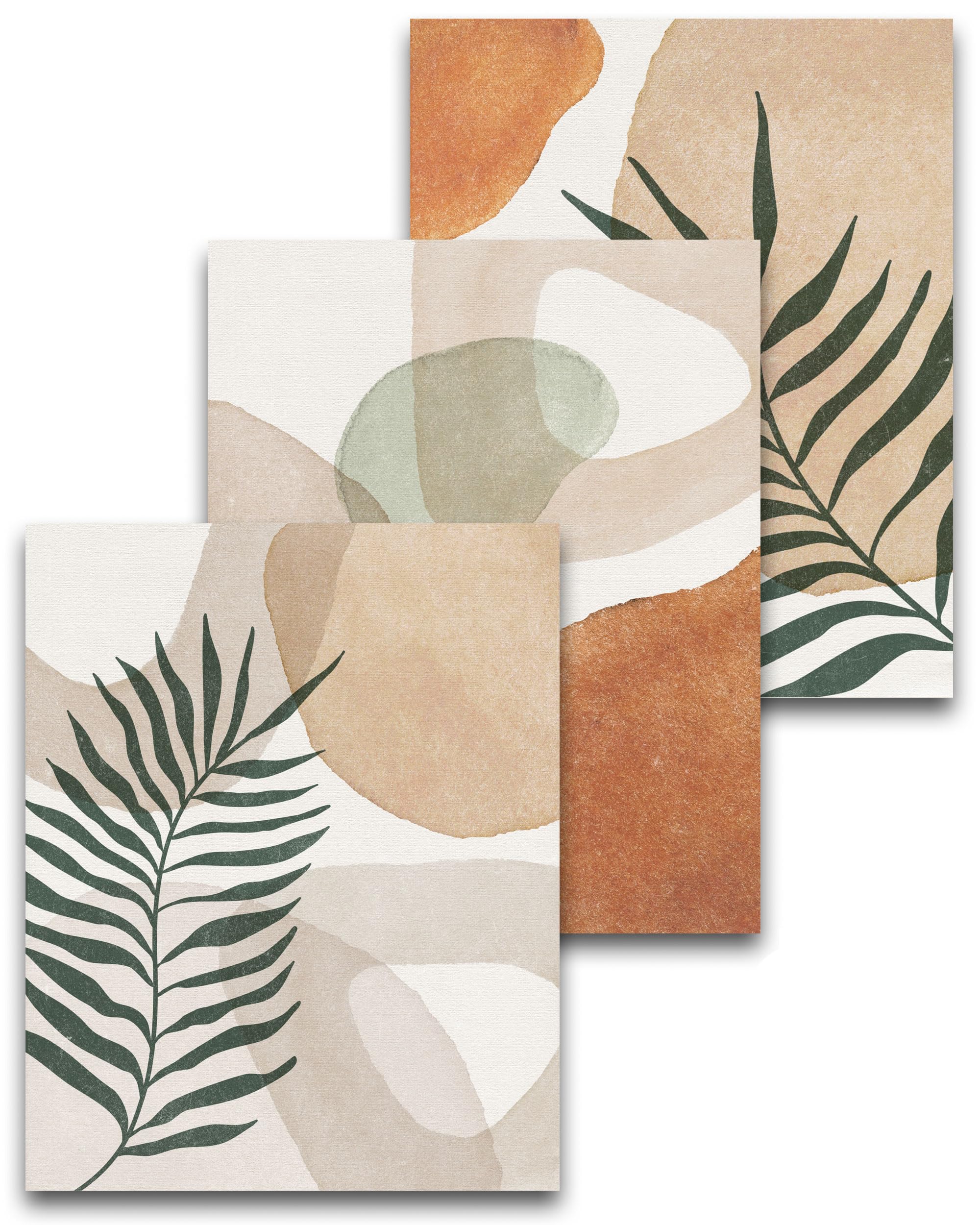 HesenDot Abstract Botanical Wall Art Set of 3, 30x40CM Neutral Plant Framed Canvas Prints, Beige Green Boho Aesthetic Wall Decor for Living Room Bedroom Bathroom Office Home