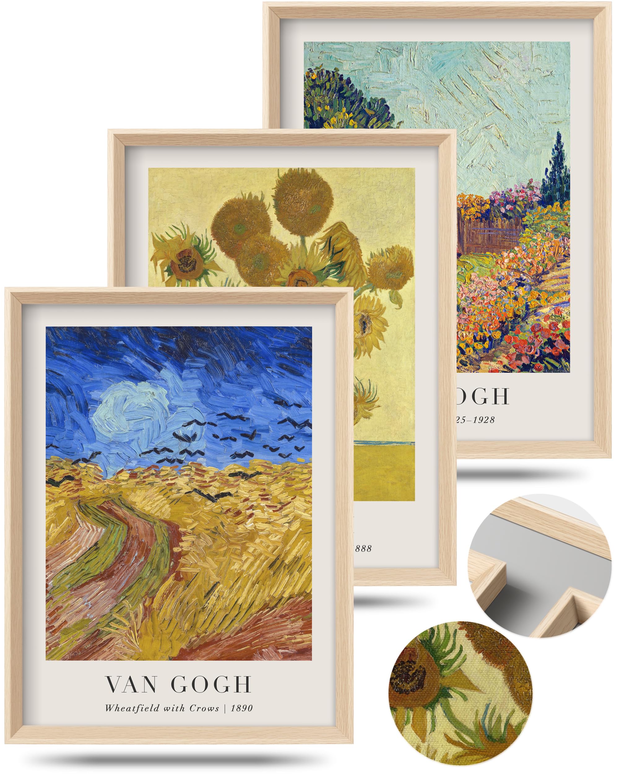 HesenDot Abstract Botanical Wall Art Set of 3, 30x40CM Neutral Plant Framed Canvas Prints, Beige Green Boho Aesthetic Wall Decor for Living Room Bedroom Bathroom Office Home