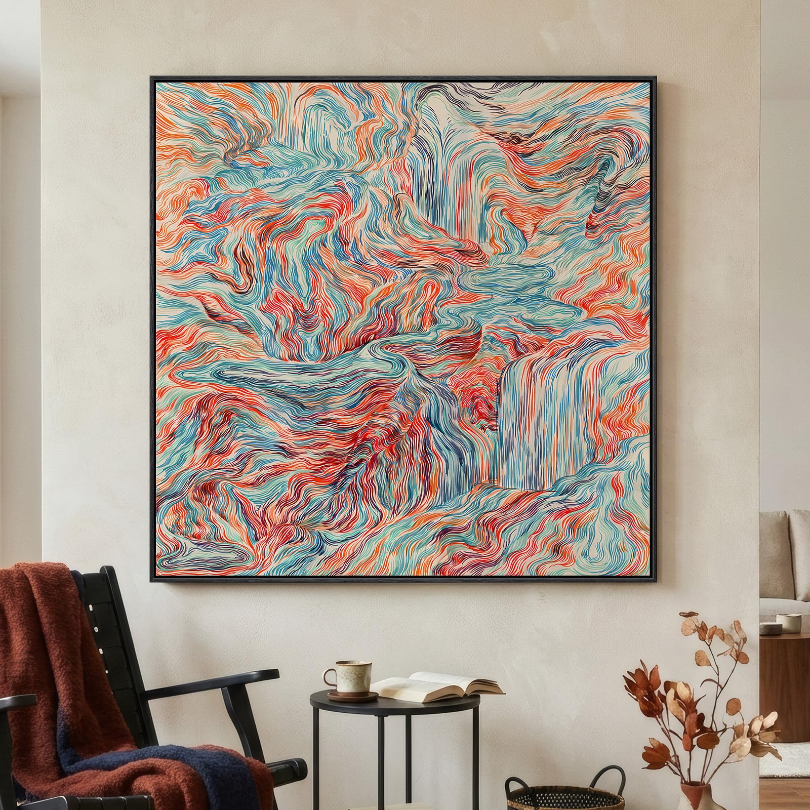 Framed Neutral Abstract Wall Art, Large Modern Canvas Prints Paintings Artwork for Walls, Minimalist Earth Tone Abstract Pictures for Living Room Lounge Dining Bedroom Office Wall Decor 30x30 In