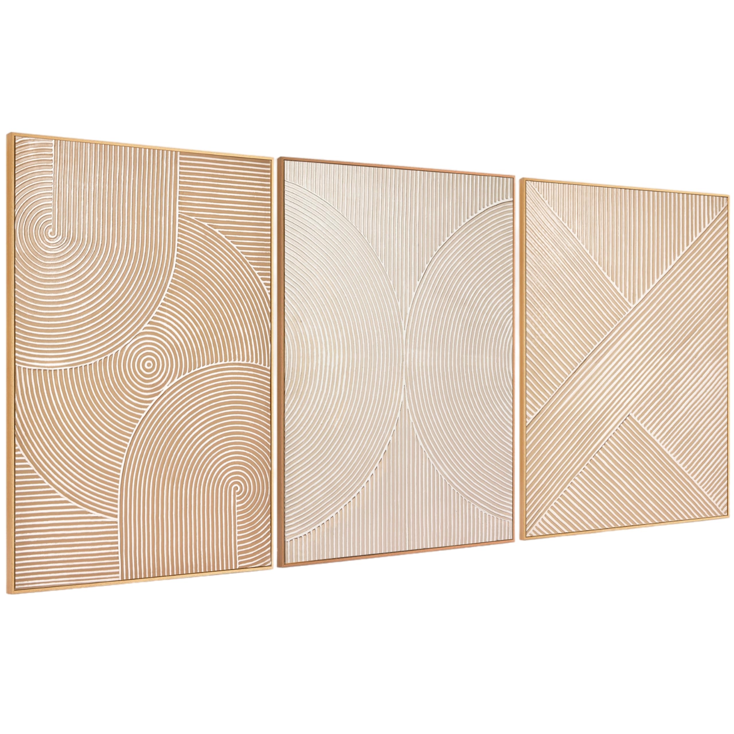 Framed Neutral Abstract Wall-Art Painting - Large Abstract Canvas Wall Decor 3D Curve Illustrations Hand painting for Living Room, Bedroom, Office - 2 Piece 28 x 40 Inch, Ready to Hang